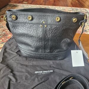 Jerome Dreyfuss Black Pebbled Leather Shoulder Bag with Gold Hardware